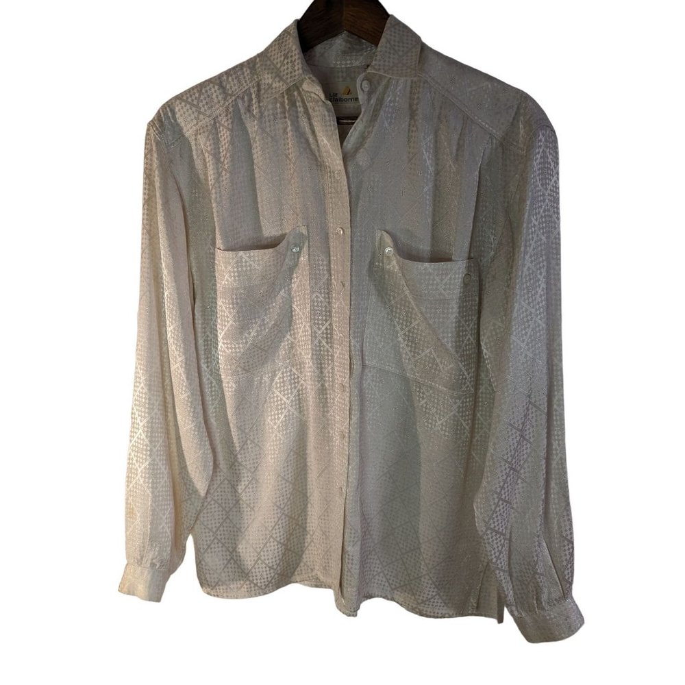 Vintage Liz Claiborne Satin Checkerboard print buttoned down shirt Sz 4